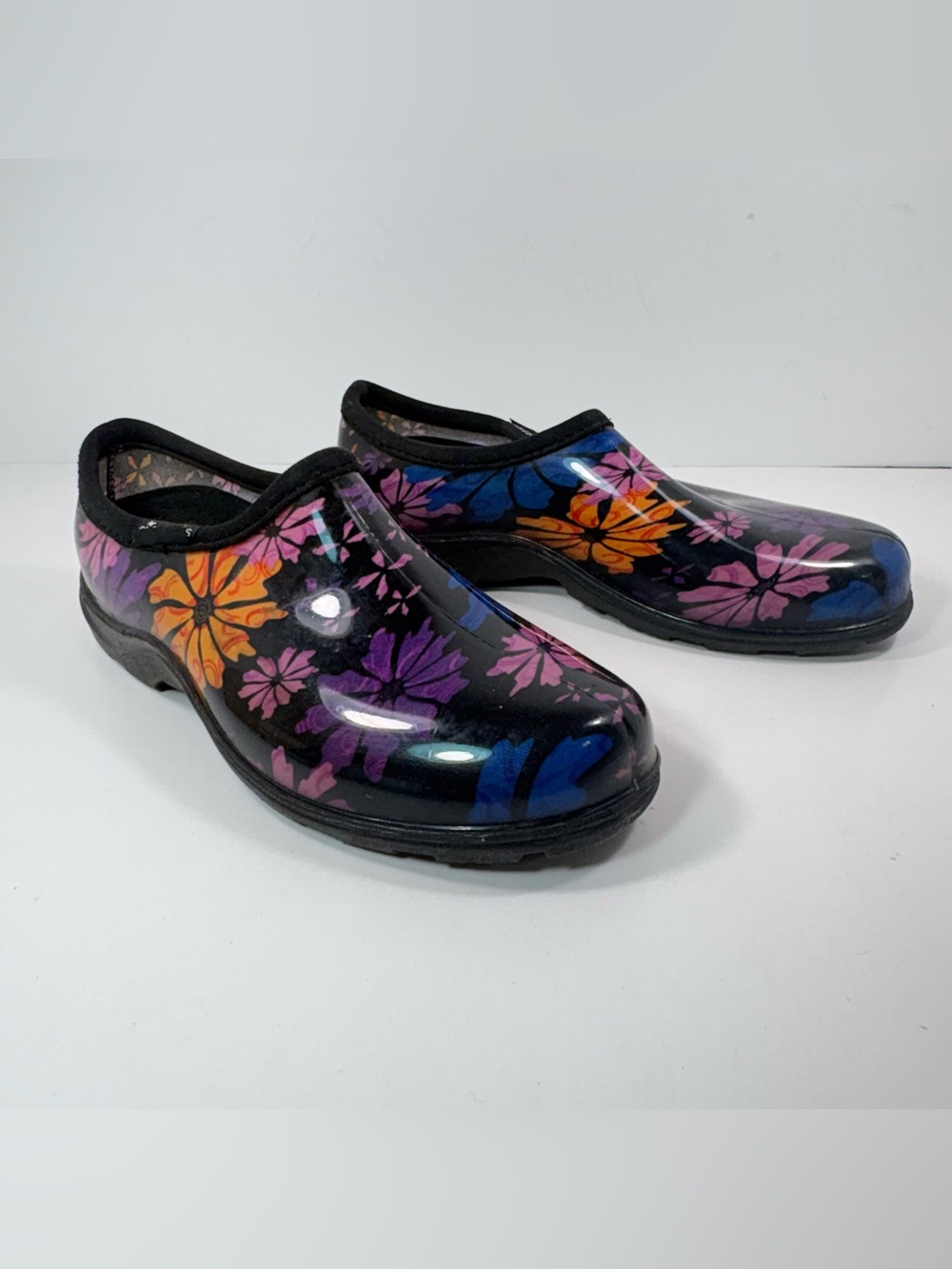 Sloggers Womens 9 Rain Garden Spring Floral Slip On Waterproof Shoes Purple